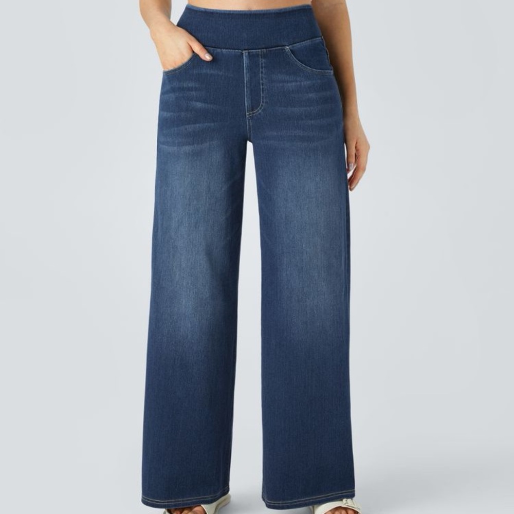 Halara Flex™ High Waisted Pockets Baggy Wide Leg Washed Casual Jeans